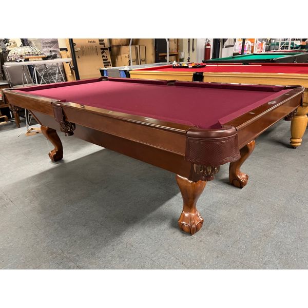 Table de billard usagée 8 pieds Brunswick Contender avec bandes et pattes boule et griffe en bois massif Code : TABLELIQ110