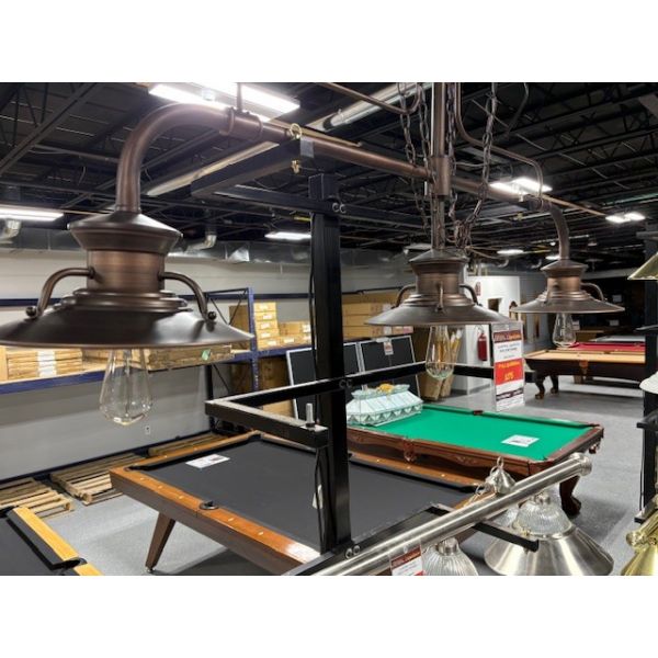 Lampe de billard de style Industrielle 'Steam Punk' avec 3 abats-jours de teinte laiton terni