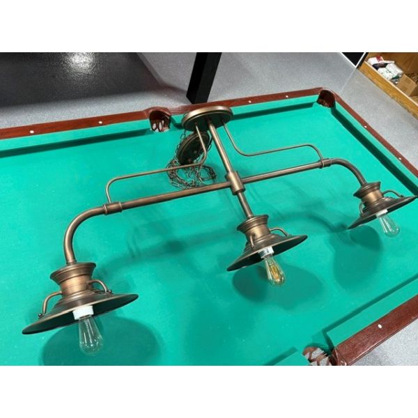 Lampe de billard de style Industrielle 'Steam Punk' avec 3 abats-jours de teinte laiton terni
