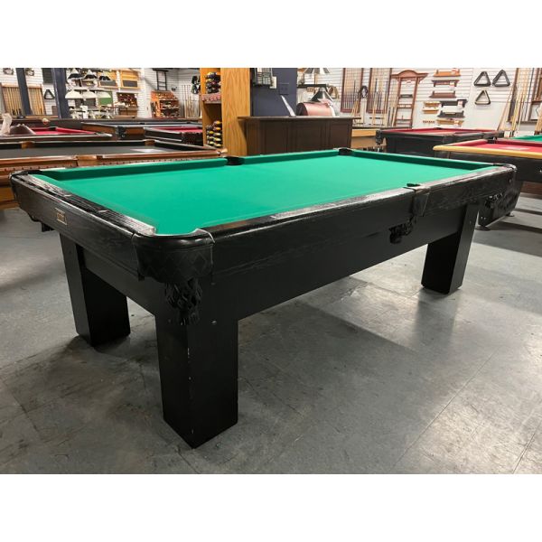 Table de billard usagée 4 x 8 pieds Canada Billard Special Anniversary en bois massif et plaqué de teinte noire avec pattes carrées