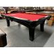 Table de billard usagée 4 x 8 pieds Legacy Ella en bois massif et plaqué de teinte noire avec pattes courbées modernes, ardoise naturelle d'un pouce d'épaisseur, poches en cuir véritable, tapis de billard McIntosh Rouge Brunswick Invitational avec protect