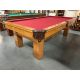 Table de billard usagée 4 x 8 pieds Palason Deluxe en bois massif et plaqué avec fini Chène Moyen et pattes carrées, ardoise naturelle d'un pouce d'épaisseur, poches en cuir véritable, tapis de billard Bourgogne Andy 600 de grade professionnel Code : TABL