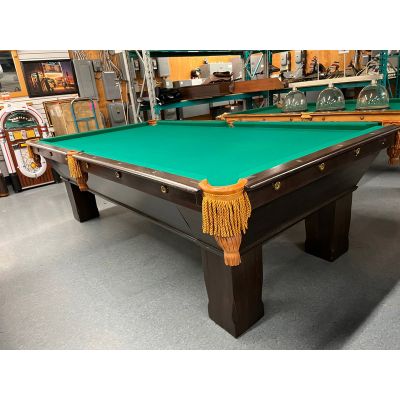 Table de billard Antique 1938 Brunswick Dominion 9 pieds usagée fabriqué en bois massif et ardoise naturelle 1 pouce Code : TABLE190BRU9P