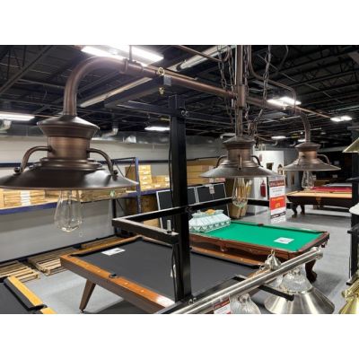 Lampe de billard de style Industrielle 'Steam Punk' avec 3 abats-jours de teinte laiton terni