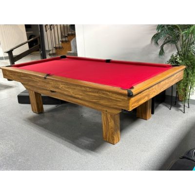 Table de billard usagée de marque Palason 8 pieds fini Acajou avec tapis Rouge ANDY 600T Code : TABLE552PAL8P