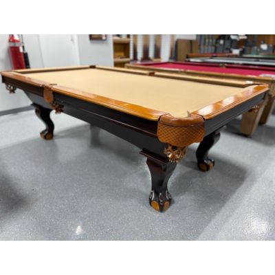 Table de billard usagée 8 pieds 2-tons Chene et Noyer avec pattes boules et griffes munie d'ardoise naturelle TABLE558NN8P