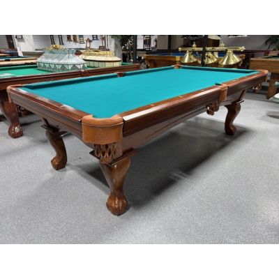 Table de billard usagée Legacy Billiards 8 pieds fini Noyer avec tapis Beige Chameau Code : TABLE579LEG8P
