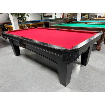 Table de billard usagée de marque Brunswick Bayfield 8 pieds fini noir avec tapis Rouge et ardoise 1 pouce  Code : TABLE607BRU8P