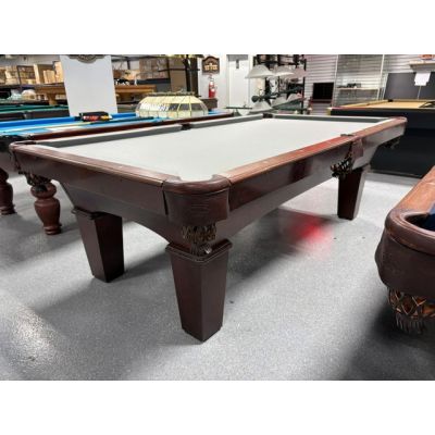 Table de pool usagée Olhausen Billiards 8 pieds fini Noyer avec ardoise 1 pouce et tapis Gris neuf Code : TABLE624OLH8P