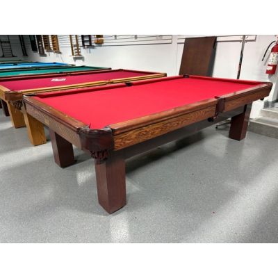 Table de billard usagée de marque Palason Deluxe 9 pieds fini Acajou avec tapis Rouge Bourgogne Code : TABLE502PAL8P