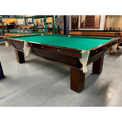 Table de Snooker usagée antique 9 pieds de marque Brunswick Monarch avec ardoise 1 pouces et fini noir Code : TABLE177BRU9S